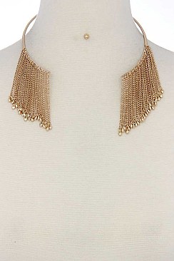 GOLD FRINGE CHAINS METAL BALL ENDED OPEN FASHION NECKLACE SET JYS-0456
