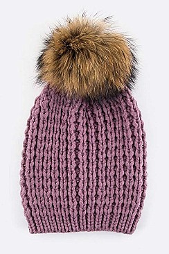 Chic Style Racoon Fur Pom Pom Beanie LA-EMH8575