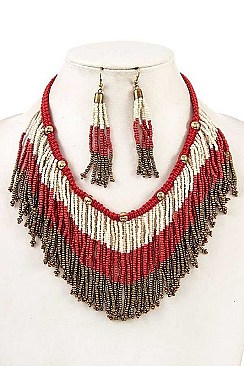 FRINGE MULTI BEADED NECKLACE SET