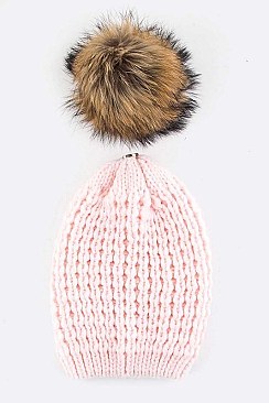 Chic Style Racoon Fur Pom Pom Beanie LA-EMH8575