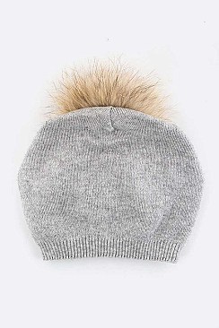 Stylish Raccoon Fur Pom Pom Slouchy Beanie LA-EMH8576