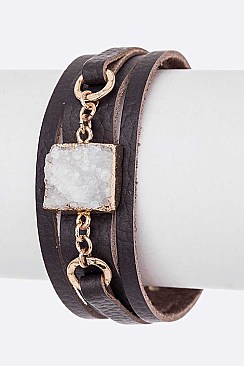 Fashion Natural Stone Druzy Leather Bracelet