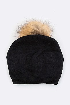 Stylish Raccoon Fur Pom Pom Slouchy Beanie LA-EMH8576