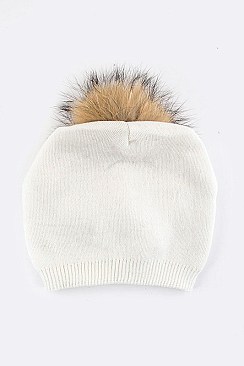 Stylish Raccoon Fur Pom Pom Slouchy Beanie LA-EMH8576