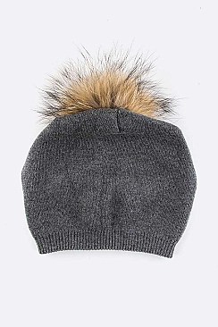Stylish Raccoon Fur Pom Pom Slouchy Beanie LA-EMH8576
