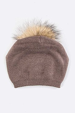 Stylish Raccoon Fur Pom Pom Slouchy Beanie LA-EMH8576