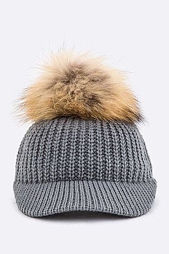 Stylish Raccoon Fur PomPom Knit Cap LA-EMH8579