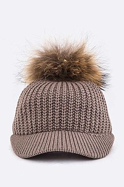 Stylish Raccoon Fur PomPom Knit Cap LA-EMH8579
