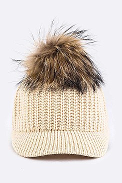 Stylish Raccoon Fur PomPom Knit Cap LA-EMH8579