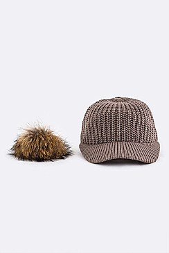 Stylish Raccoon Fur PomPom Knit Cap LA-EMH8579