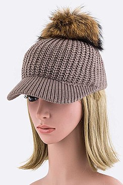 Stylish Raccoon Fur PomPom Knit Cap LA-EMH8579