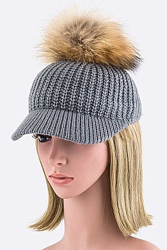 Stylish Raccoon Fur PomPom Knit Cap LA-EMH8579