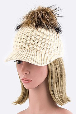 Stylish Raccoon Fur PomPom Knit Cap LA-EMH8579
