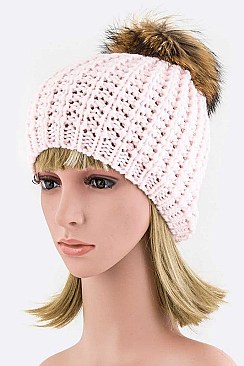 Chic Style Racoon Fur Pom Pom Beanie LA-EMH8575