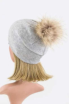 Stylish Raccoon Fur Pom Pom Slouchy Beanie LA-EMH8576