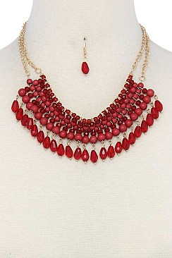 MULTI-BEADED DANGLE FASHION BIB NECKLACE SET JY-MNE6358