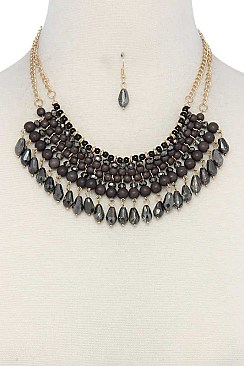 MULTI-BEADED DANGLE FASHION BIB NECKLACE SET JY-MNE6358