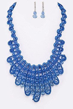 WEAVED CRYSTAL RIBBON STATEMENT NECKLACE SET