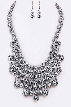 WEAVED CRYSTAL RIBBON STATEMENT NECKLACE SET