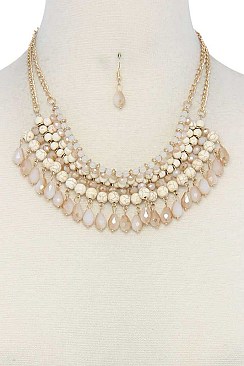 MULTI-BEADED DANGLE FASHION BIB NECKLACE SET JY-MNE6358