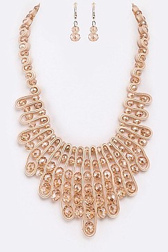 WEAVED CRYSTAL RIBBON STATEMENT NECKLACE SET