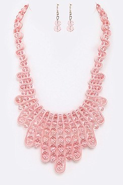 WEAVED CRYSTAL RIBBON STATEMENT NECKLACE SET