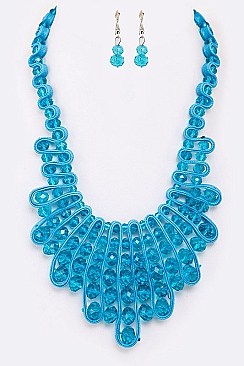 WEAVED CRYSTAL RIBBON STATEMENT NECKLACE SET
