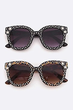 Pack of 12 pieces Crystal & Star Studded Fashion Sunglasses LA107-9985GR
