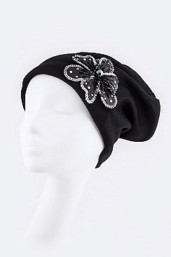 Fashionable Beaded Flower Jersey Convertible Beanie LA-DT2626-MF134
