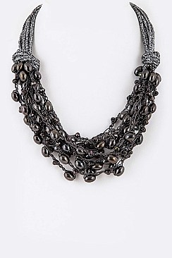METALLIC LACE BEADS STATEMENT NECKLACE