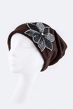 Fashionable Sequined Flower Patch Jersey Convertible Beanie LA-DT2626-MF106