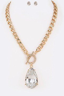 CRYSTAL TEARDROP PENDANT & TOGGLE NECKLACE SET