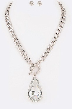 CRYSTAL TEARDROP PENDANT & TOGGLE NECKLACE SET