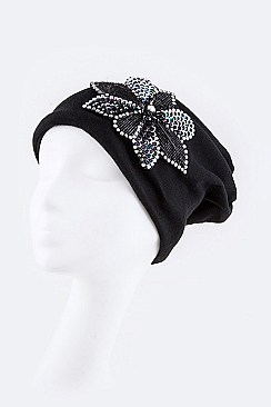 Fashionable Sequined Flower Patch Jersey Convertible Beanie LA-DT2626-MF106