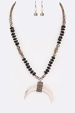 MIX BEADS HORN PENDANT NECKLACE SET