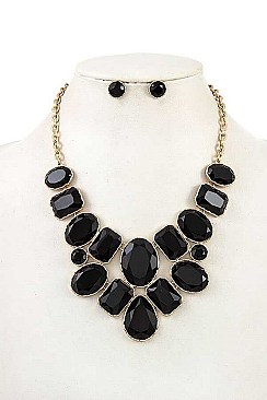 MIXED SHAPE STONES BIB NECKLACE SET