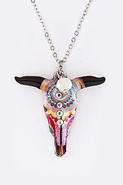 ARTSY Cow Skull Pendant Necklace WITH EARRINGS Set LA-SS0637