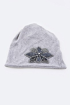 Fashionable Sequined Flower Patch Jersey Convertible Beanie LA-DT2626-MF106