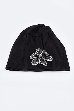 Fashionable Beaded Flower Jersey Convertible Beanie LA-DT2626-MF134