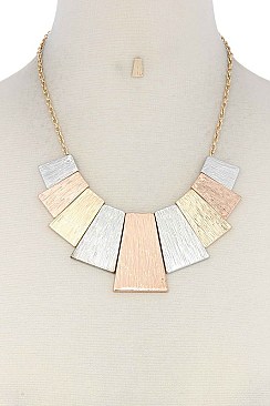 GEOMETRIC  BRUSHED METAL STATEMENT NECKLACE SET JY-ANE6050
