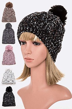 Pack of 12 Fashion Cable Knit Marl Beanie Set