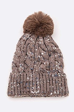 Pack of 12 Fashion Cable Knit Marl Beanie Set