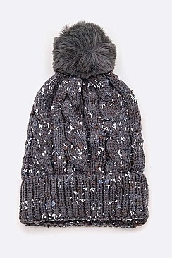 Pack of 12 Fashion Cable Knit Marl Beanie Set