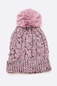 Pack of 12 Fashion Cable Knit Marl Beanie Set
