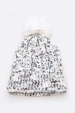 Pack of 12 Fashion Cable Knit Marl Beanie Set