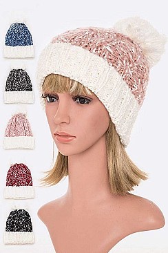 PACK OF 12 SPACE KNIT TWO TONE BEANIE SET