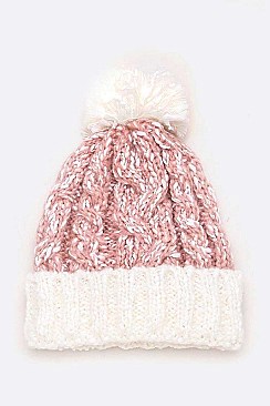 PACK OF 12 SPACE KNIT TWO TONE BEANIE SET