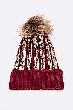 PACK OF 12 METALLIC SCREEN CUFF POM BEANIE