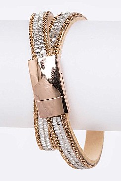 Sparkling Baguette Crystal Double Wrap Magnetic Bracelet