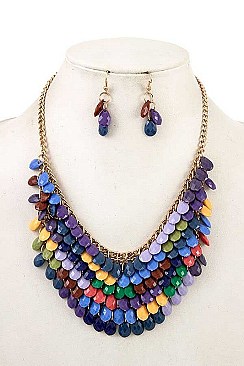 CLUSTER TEARDROP BIB NECKLACE SET